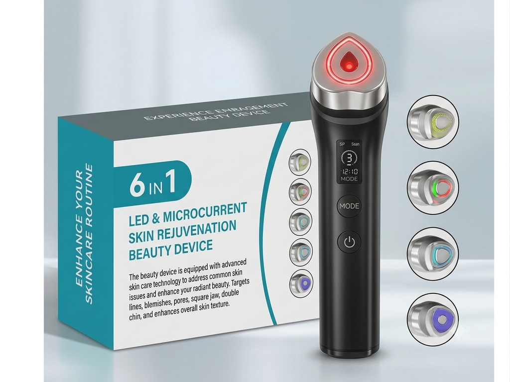 Nouvelle baguette de thérapie cutanée multifonctions 6 en 1,avec lumières LED pour le visage