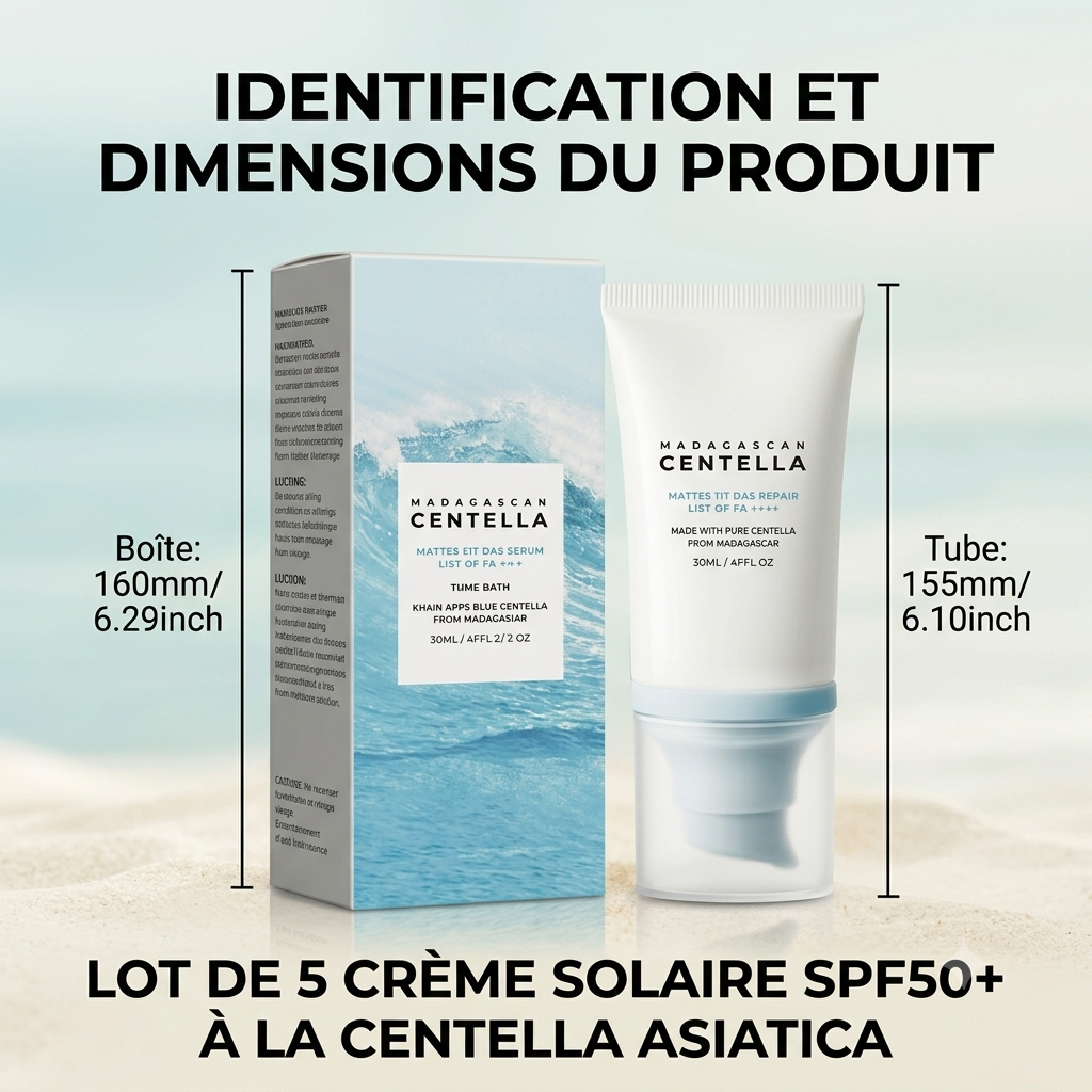 Lot de 5 Crème solaire  SPF50+ à la Centella Asiatica - Protection Haute Durée & Hydratation
